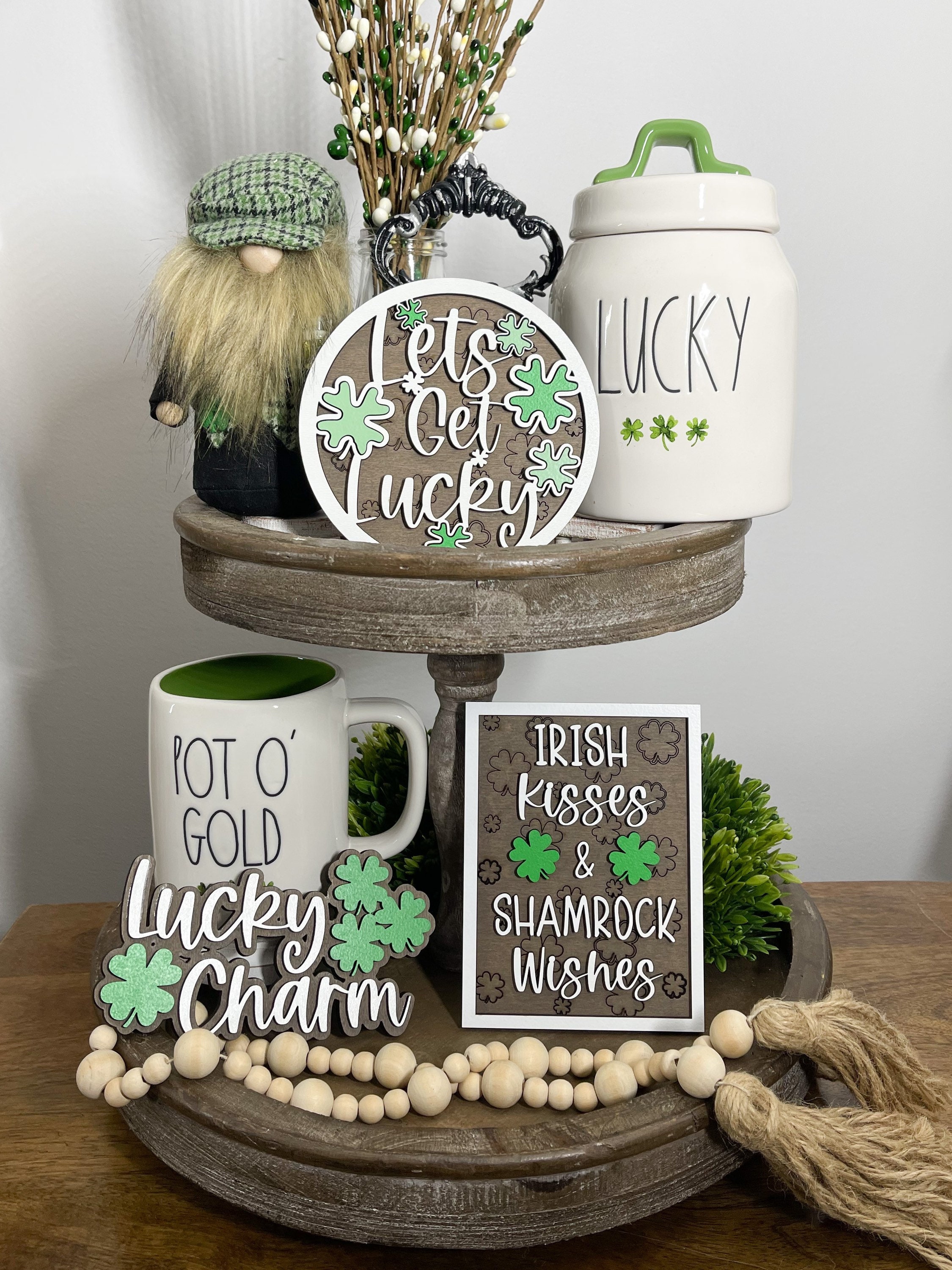 Decoração de São Patrício, Dia de São Patrício, Decoração de Trevo, Decoração Irlandesa, Placas de Madeira, Placas Irlandesas, Placas do Dia de São Patrício, Decoração de Bandeja em Camadas