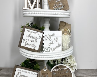 Farmhouse Decor, Kitchen Decor, Neutral Signs, Neutral Decor, Tiered Tray, Family Decor, Everyday Decor, Wood Signs, Tiered Tray Decor