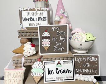 Ice Cream Signs, Ice Cream Decor, Everyday Decor, Summer Signs, Tiered Tray, Tiered Tray Decor, Rae Dunn Decor