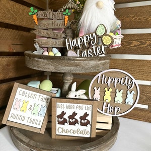 Easter Signs, Easter Decor, Easter Tiered Tray Decor, Spring Tiered Tray Decor, Tiered Tray Decor, Tiered Tray, Wood Signs, Wood Decor