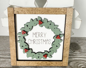 Christmas Tiered Tray Signs | Farmhouse Decor | Rustic Christmas Tiered Tray Decor | Holiday Shelf Decoration | Laser Cut Wood Holiday Decor