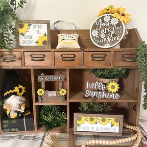 Segni di vassoio a livelli di girasole, Decorazione del vassoio a livelli di girasole, Segni di vassoio a livelli estivi, Segni di vassoio a livelli autunnali, Segni di vassoio a livelli da cucina