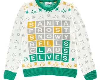 Wordle inspirierter gestrickter Weihnachtspullover | Lustige Weihnachtspullover | Geschenke für Sie | Weihnachtsgeschenke für Ihn | Beste Geschenkideen |