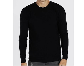 Men's Black Knitted Crew Neck Jumper - S-XL - Acrylic Knit - Wardrobe Staple - Autumn Winter 23