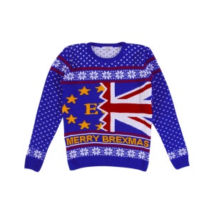 Merry Brexmas Knitted Jumper | Unisex Xmas Charity Sweatshirt | Best Christmas Jumper 2023 | Made in the UK | Adults & Kids Gift Present |