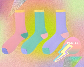 Color Block Socks: Set of 3 Odd Matching Pastel Socks