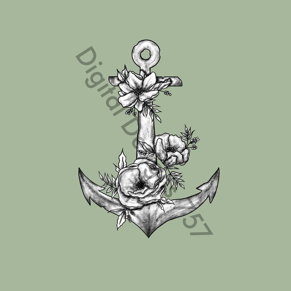 Flower Anchor Tattoo Design