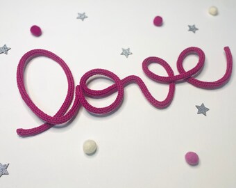 Love - Wire word love - Love sign - Valentine - Knitted word - Signage - Kids decor - Colourful words, Children's bedroom signs - Home sign