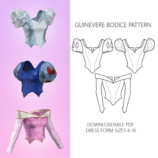 Guinevere Bodice Pattern Sizes 4-10 (Classic Princess Inspired)-Downloadable PDF