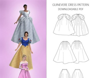 Guinevere Skirt Dress Pattern Sizes 4-10 (Classic Princess Inspired) -Downloadable PDF