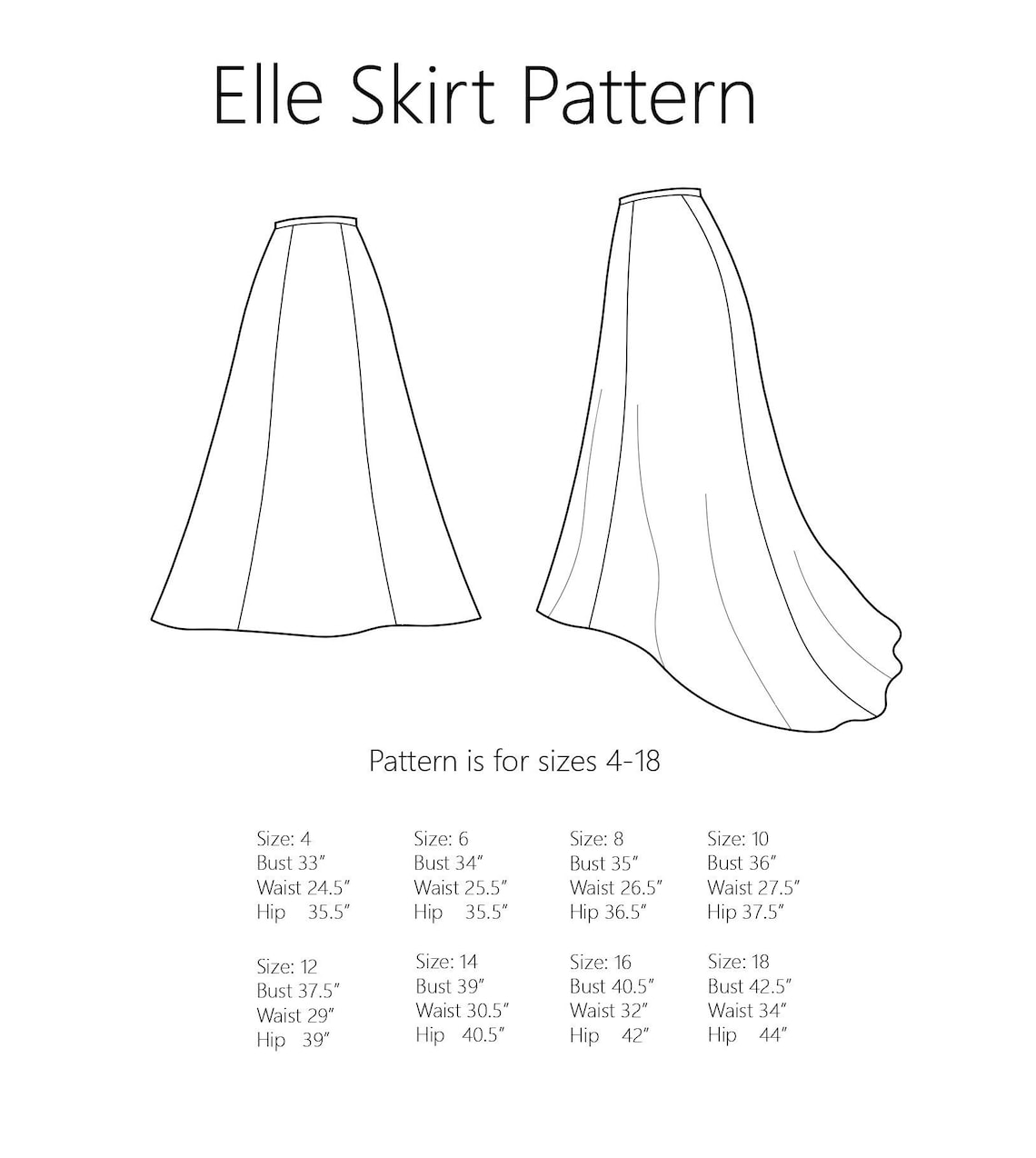 Elle Skirt Pattern Sizes 4-18 aurora Wedding Dress Inspired - Etsy