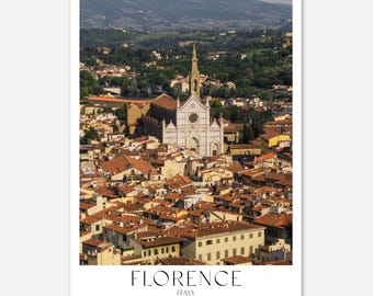 Impresión de Florencia - Basílica de la Santa Croce, fotografía de los tejados de la Toscana