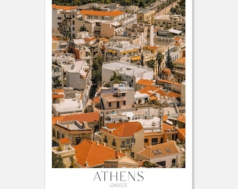 Impresión de los tejados de Atenas: fotografía de viaje con luz dorada del Mediterráneo