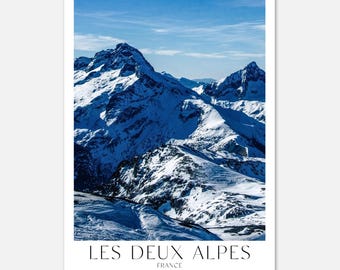 Impresión fotográfica de los Alpes franceses – Les Deux Alpes Snowy Mountain Art