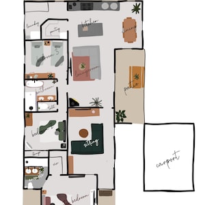 Aangepaste digitale geïllustreerde plattegrond kunstwerken | Airbnb | huurwoning | stayz | marketing | Instagram content | social media inhoud