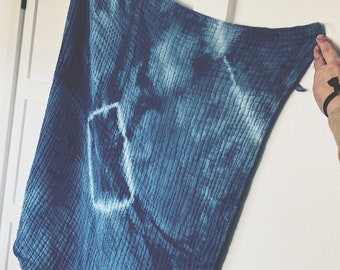 Indigo Full Moon Muslin Blanket- for babies/toddler/ritual. 43”x43” naturally dyed with indigo