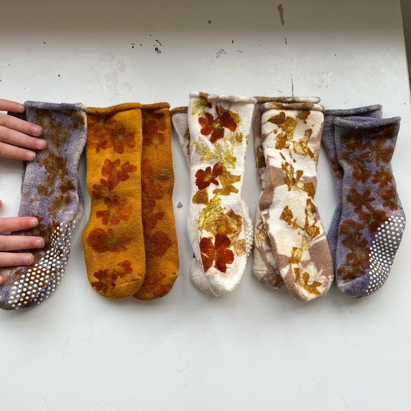 Botanical Pressed Socks-Naturally dyed and botanically printed kids socks