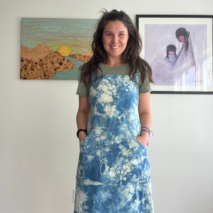 Indigo Tie Dye  Canvas Apron-kitchen gifts-housewarming-apron for men and women-boho apron-artist apron-artist smock-tie dye-naturally dyed