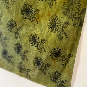 Indigo and Osage Sunflower Bandana- gift, block print, tie dye, naturally dyed, indigo dyed, bandana, bandanas