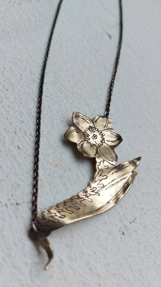 Narcissus / Poisonous Plant / Brass Pendant / Handmade Pendant Etsy
