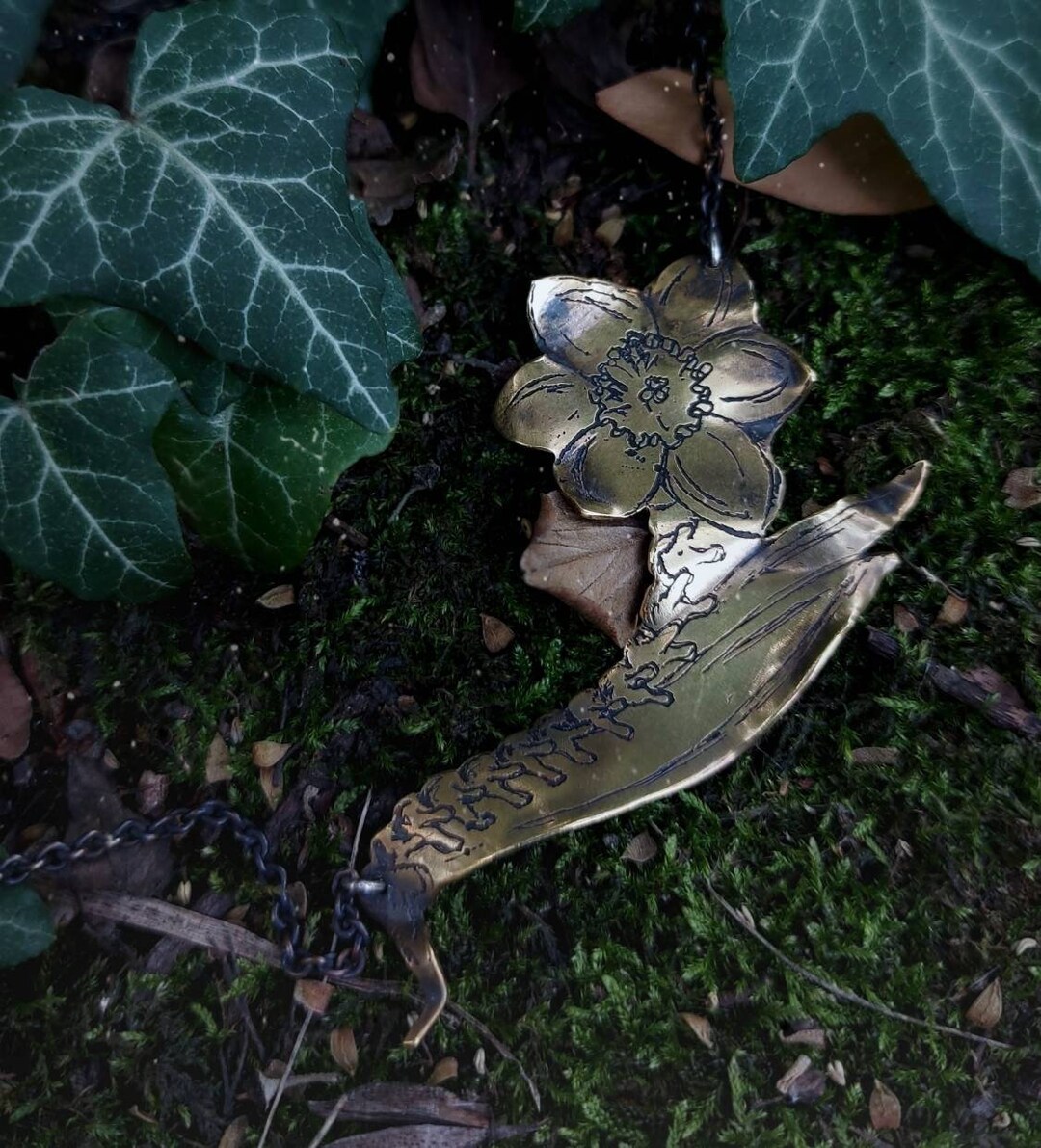 Narcissus / Poisonous Plant / Brass Pendant / Handmade Pendant Etsy