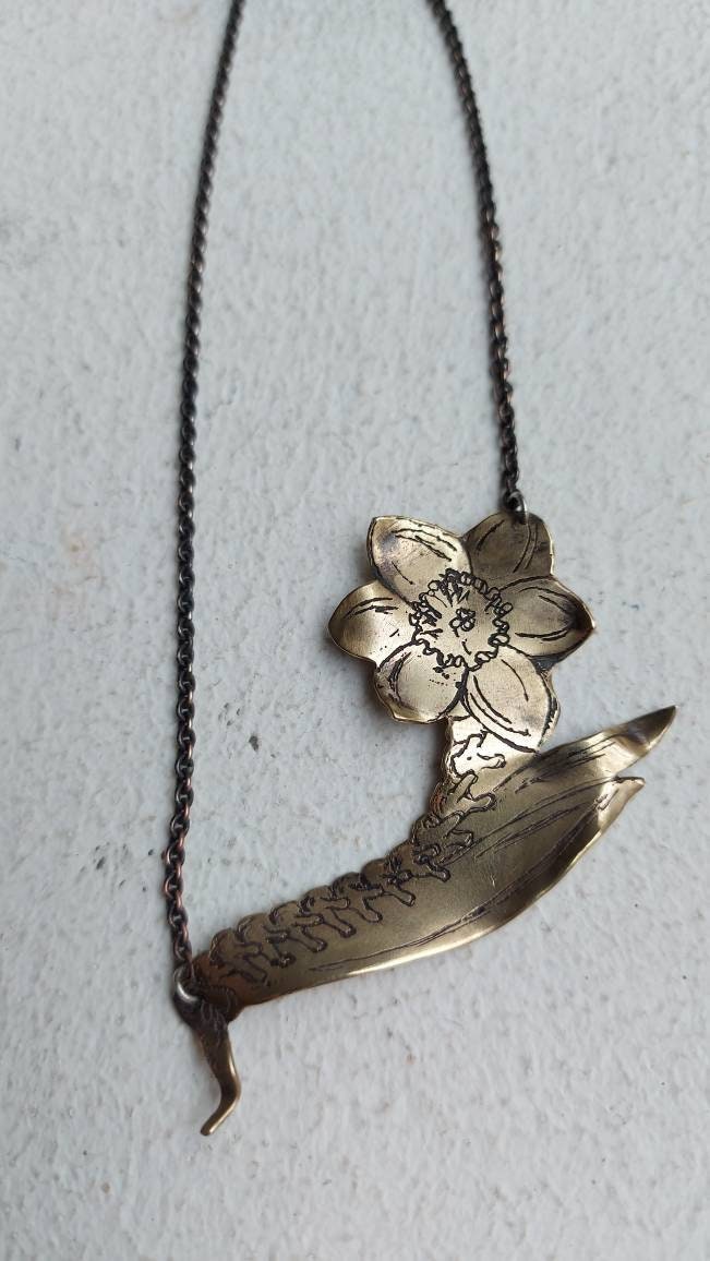Narcissus / Poisonous Plant / Brass Pendant / Handmade Pendant Etsy