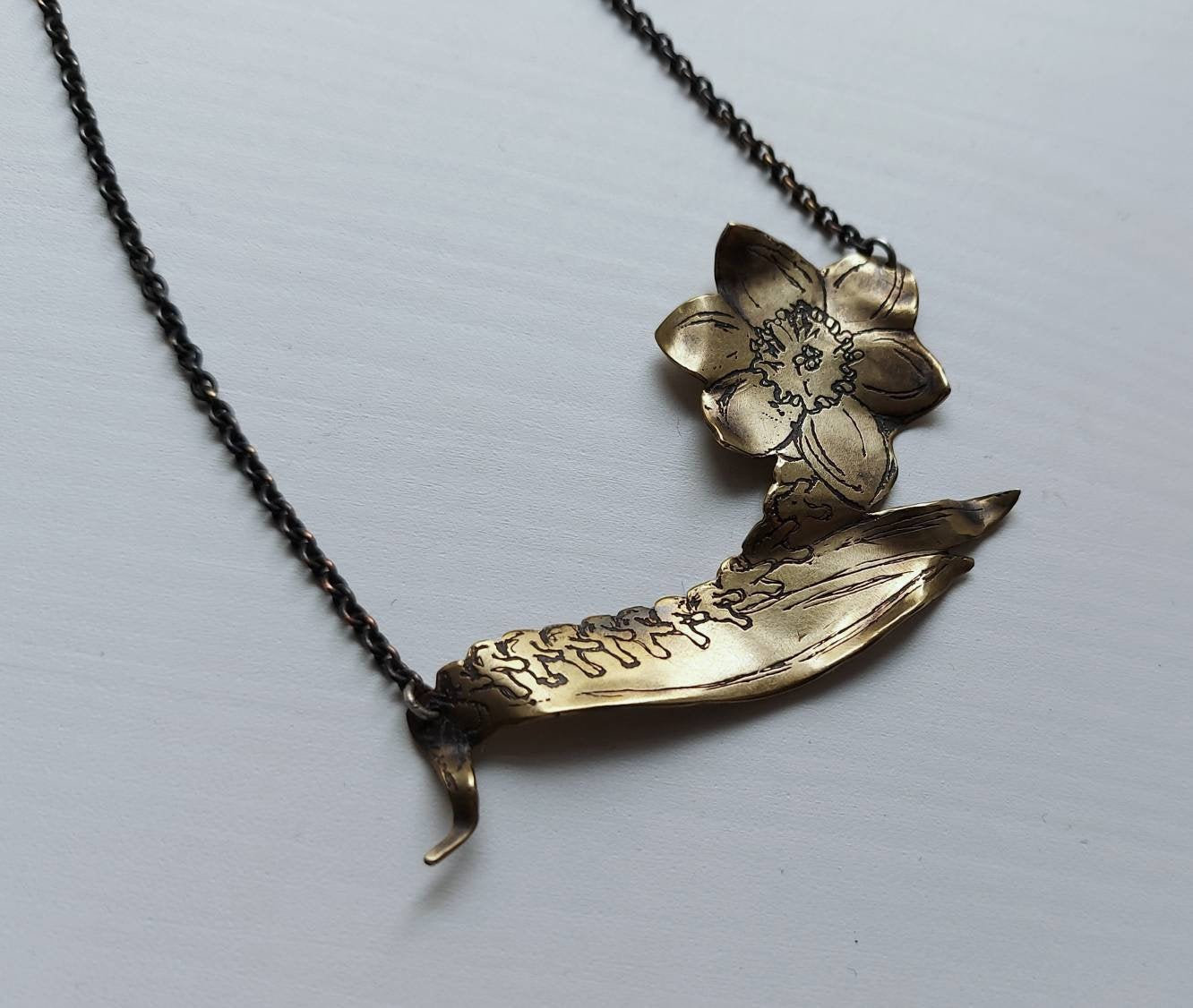 Narcissus / Poisonous Plant / Brass Pendant / Handmade Pendant Etsy