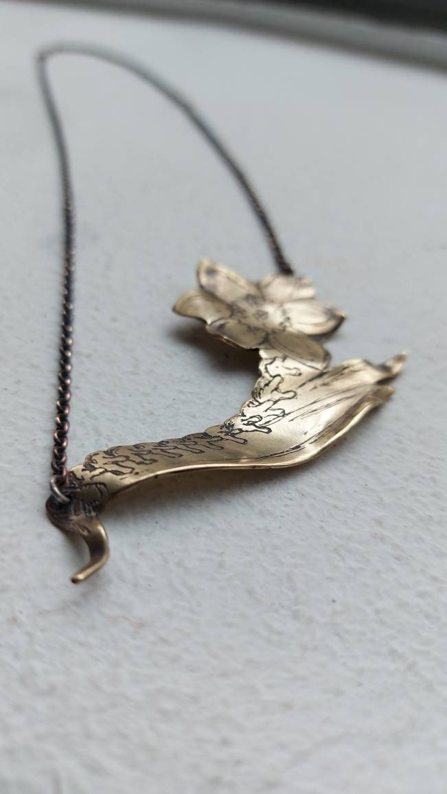 Narcissus / Poisonous Plant / Brass Pendant / Handmade Pendant Etsy