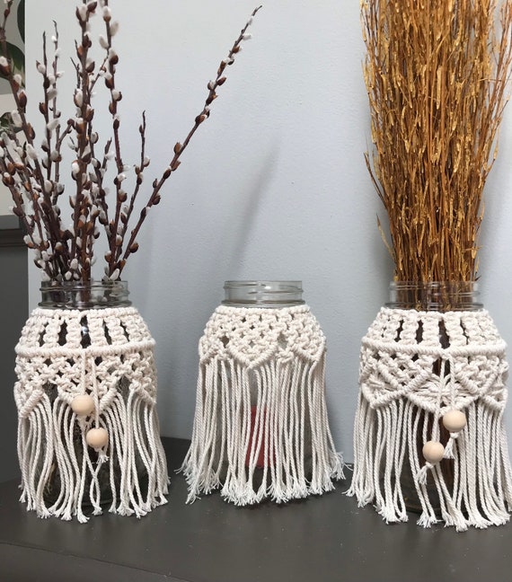 Macrame Mason Jar Cover Macrame Vase Macrame Candle Holder Etsy