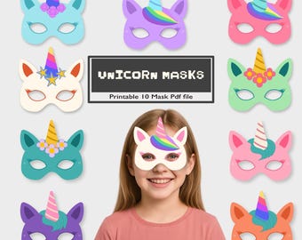Unicorn Masks Printable | Kids' Costume Party Masks (PDF Download)