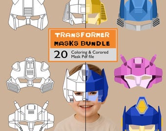 トランスフォーマーマスクセット | 印刷可能なPDF 20枚 | 子供向けの