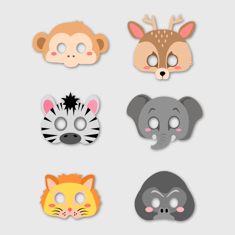 Safari Animal Masks | Printable Jungle Party Favors | DIY Paper Mask ...