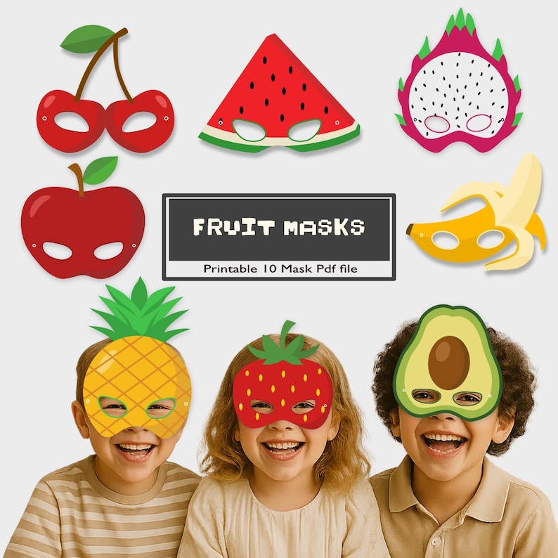 Máscaras de frutas imprimibles para niños / Disfraces para fiestas y ...