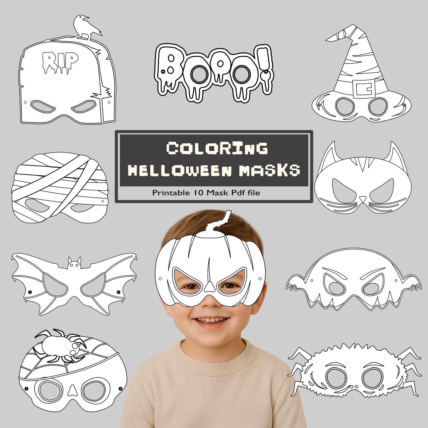 Lot De 10 Masques En Feutre Pour Enfants – Halloween – Citrouille, Sorcière, Squelette – Élastique Ajustable – 24 X 16,5 Cm