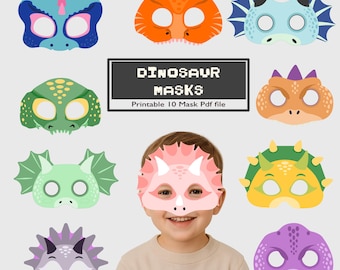 Dinosaur Masks for Kids: 10 Printable Dino Masks - Party & Play (PDF Files)