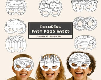 ジャンクフードの印刷可能なマスク、ピザマスク、ホットドッグマスク