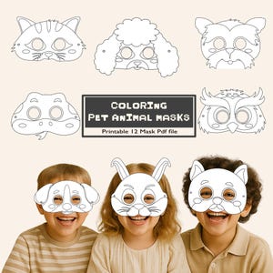 Coloring Pet Animal Masks for Kids: DIY Printable Party Favors (PDF Download)