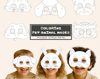 Máscaras de mascotas para colorear para niños: divertidos regalos de fiesta imprimibles (PDF instantáneo)