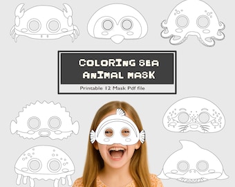 Sea Animal Coloring Masks: 12 Ocean DIY Party Crafts (PDF Digital Download
