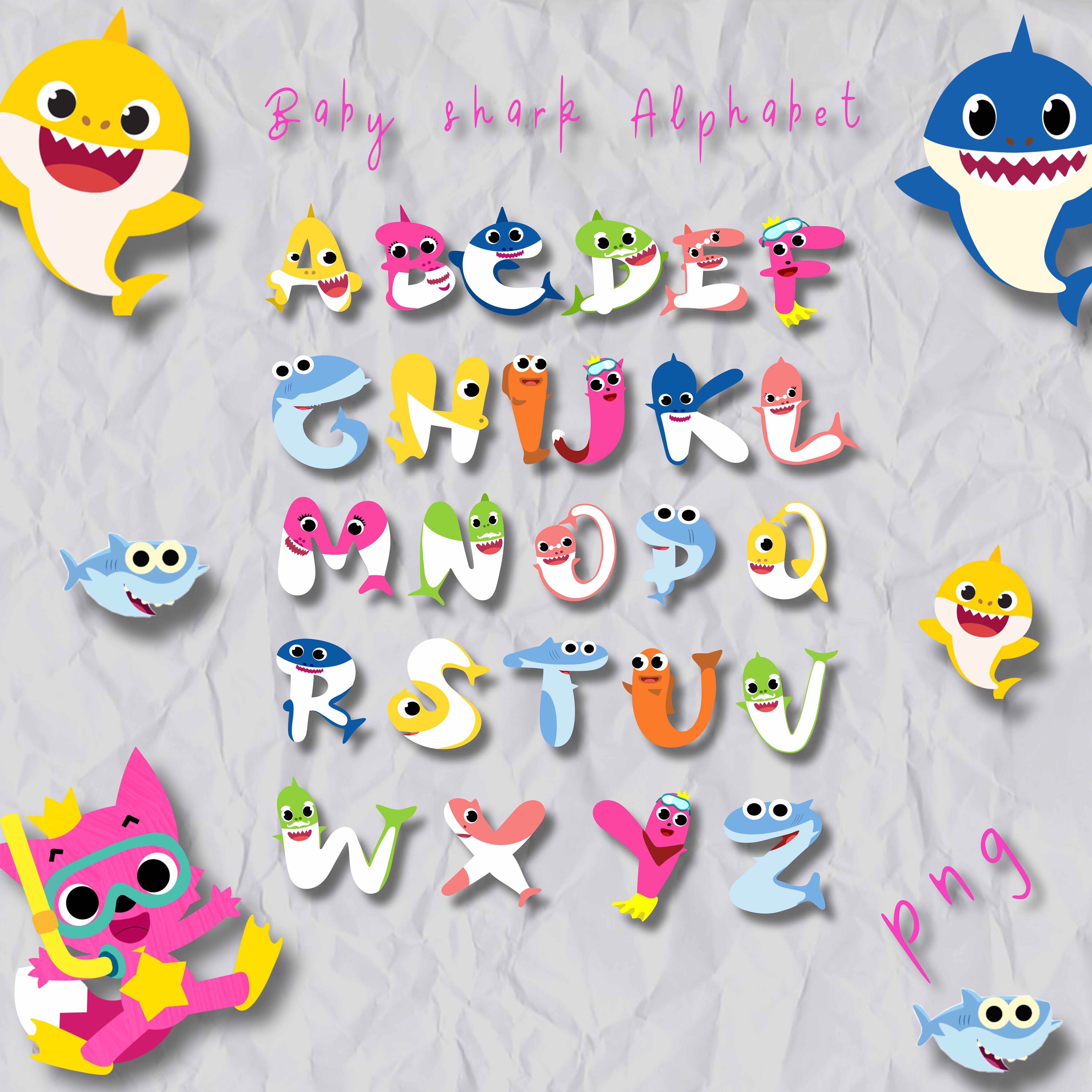 Baby Shark Alphabet,baby Shark Lettering, Birthday, Boy Girl and Baby