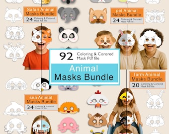 Megapaquete de Máscaras de Animales – 92 Máscaras para Colorear Imprimibles y en PDF para Niños