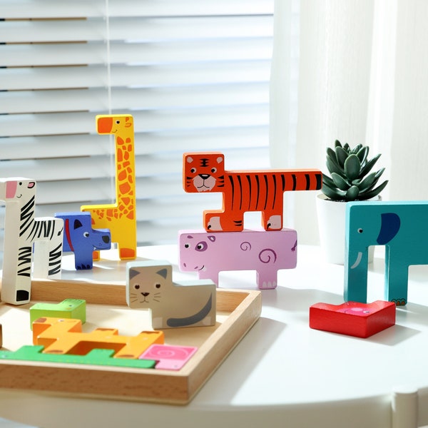 Montessori Animal Building Block & Puzzle for Kids 3 Years Old+, Best Educational Toy as Birthday Gift for Boys and Girls