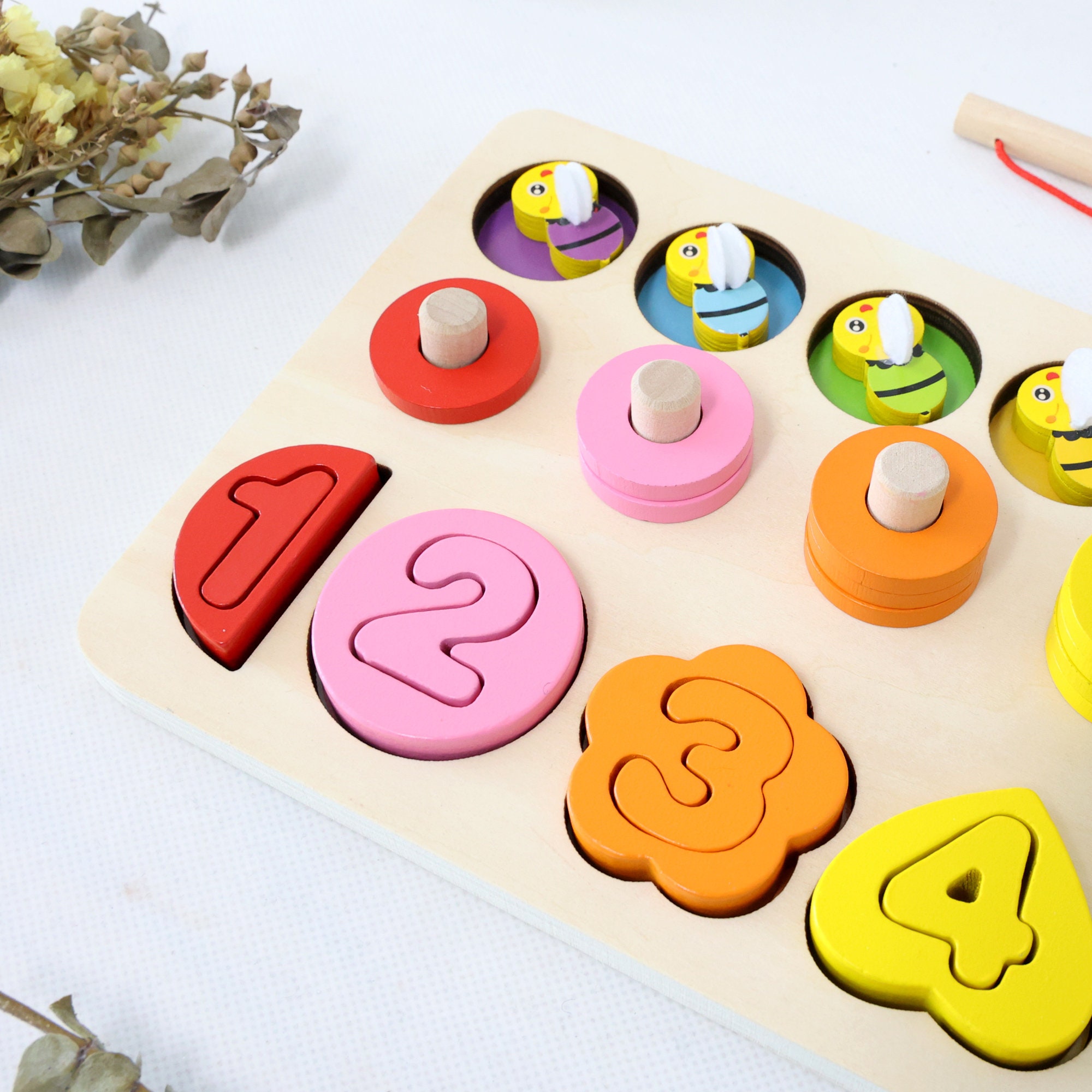 Montessori Wooden Number Sorter Puzzle Math Stacking Block Etsy