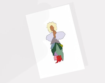 Biglietto d'auguri con illustrazione di moda, biglietto con arte afro, biglietto d'auguri con donna elegante, biglietto illustrato originale