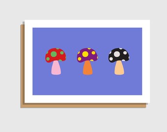Biglietto d'auguri con funghi, biglietto a tema natura, biglietto illustrato colorato, articoli di cancelleria in stile cottagecore, opera d'arte originale