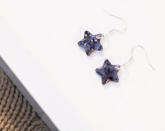 925 sterling silver navy and gold leaf star dangle earrings