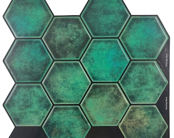 Green Hexagon peel and Stick Wall Tile | Kitchen Backsplash Tiles | self Adhesive Tiles for Home Décor from Mosaicowall  -  Style 43
