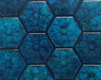 Sea Port Blue peel and Stick Wall Tile | Hexagon  Kitchen Backsplash Tiles | self Adhesive Tiles for Home Décor from Mosaicowall - 219