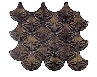 Azulejo autoadesivo com formato de concha para backsplash, 3D branco em PU, decoração de parede para cozinha.