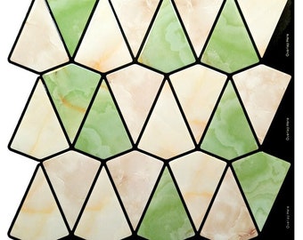 3D Diamond Peel and Stick Wall Tiles: Beige & Green Kitchen Backsplash - Style MOS029